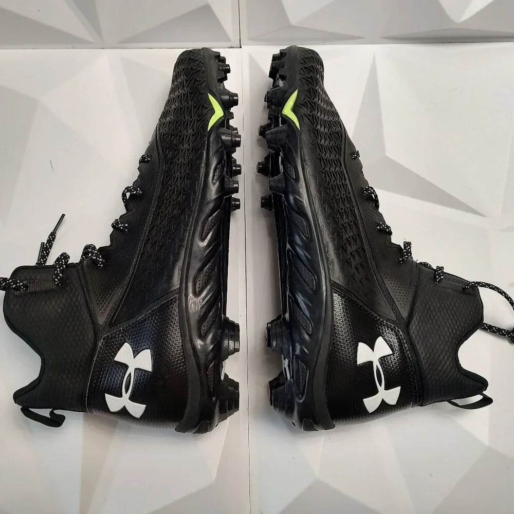Under Armour Mens Football Cleat 16 Black Green Shoe Lacrosse Spine Hammer - Picture 4 of 9